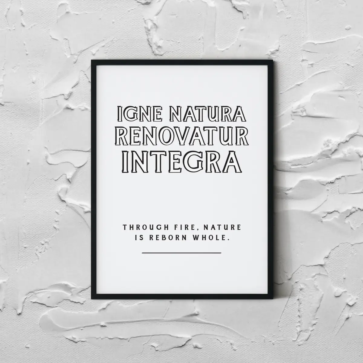 Igne Natura in outlined display capitals on white with the English translation beneath