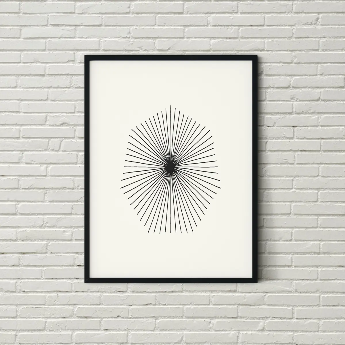 Radiating fine line burst bounded by a heptagon, on a soft colour ground