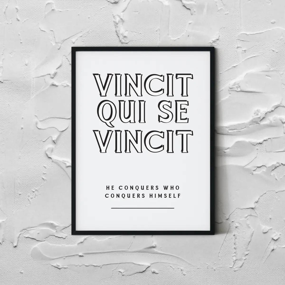 Vincit Qui se Vincit in outlined display capitals on white, translation in small caps beneath a rule